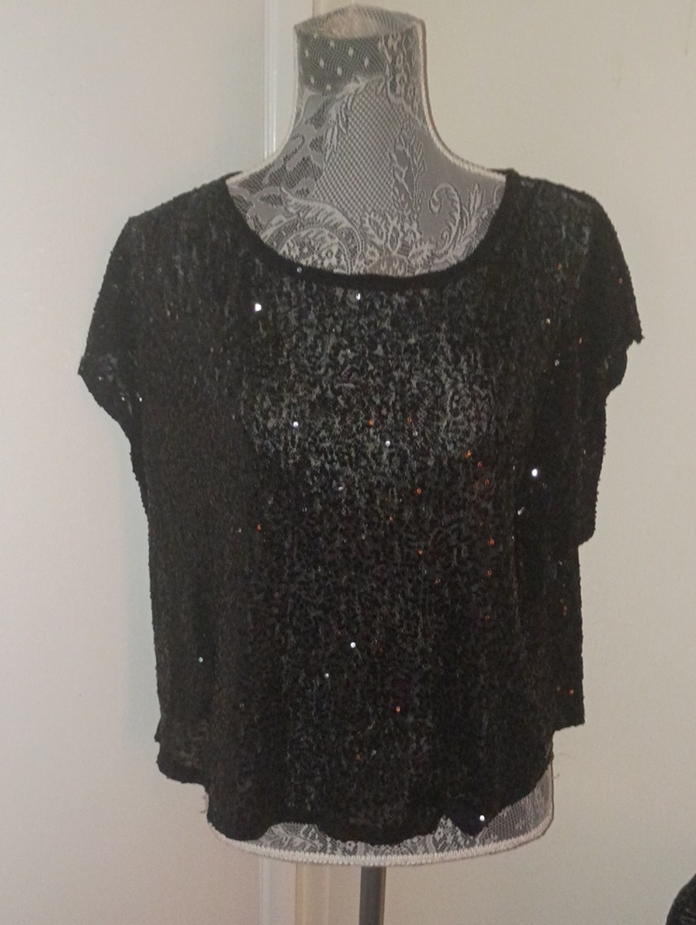 Ecko Red Ecko Unltd Sheer Black Sequin Short Sleeve Top Sparkle Y2K Like New Med